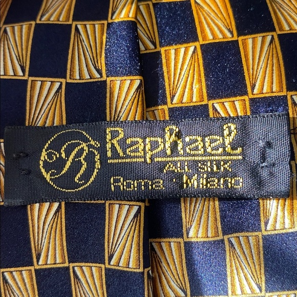 Raphael All Silk Checkered Tie Roma Milano Black & Gold - Picture 4 of 4